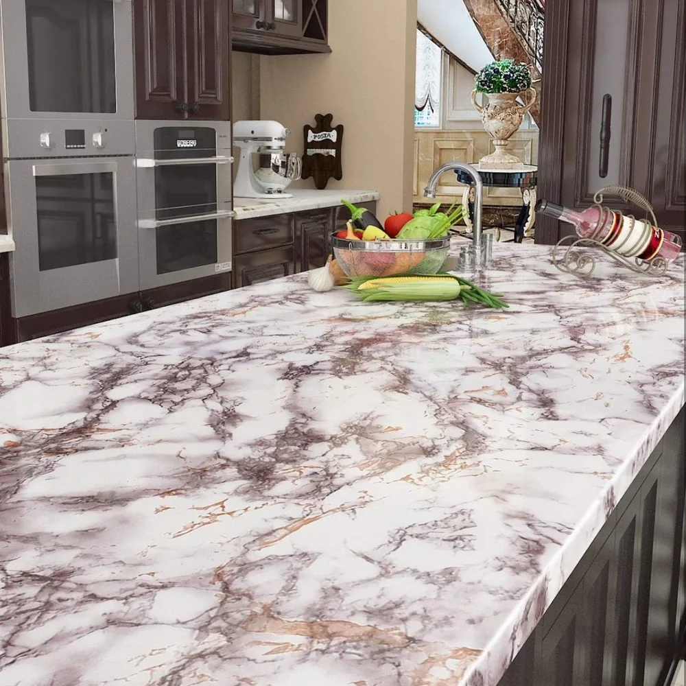 Livelynine Rose Marble Contact Paper Peel Self Adhesive Wallpaper 15.8” X 78.8”